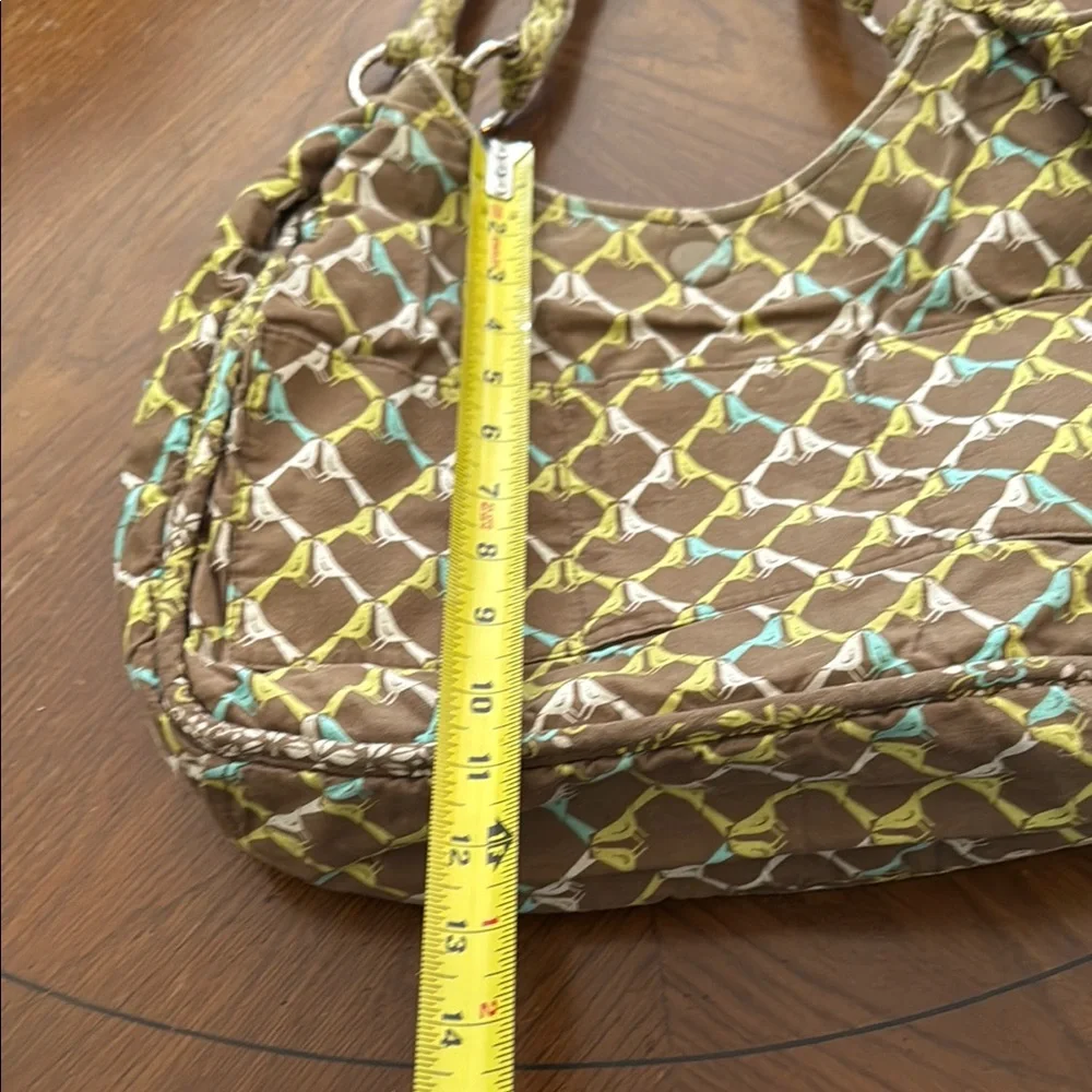 Vera Bradley BlueBird Brown and Green Quilted Crescent Hobo Tote Shoulder Bag